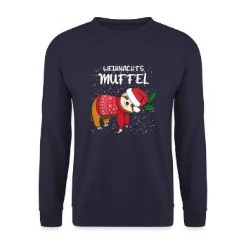 Weihnachtsmuffel Faultier mit Weihnachtssweater - Unisex Pullover - Navy - Vorne - Alina (178cm) & Michal (187cm)