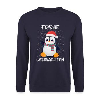 Pinguin Frohe Weihnachten - Unisex Pullover - Navy - Vorne - Alina (178cm) & Michal (187cm)