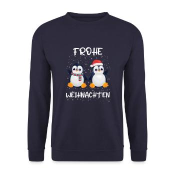 Pinguin Frohe Weihnachten - Unisex Pullover - Navy - Vorne - Alina (178cm) & Michal (187cm)