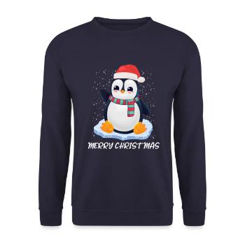 Pinguin Merry Christmas - Unisex Pullover - Navy - Vorne - Alina (178cm) & Michal (187cm)