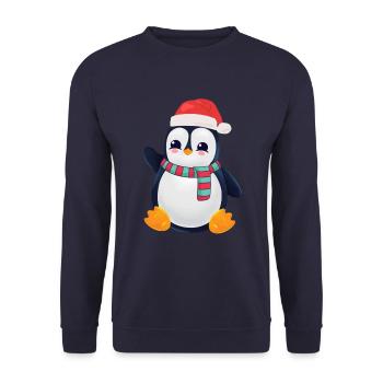 Penguin With Christmas scarf and cap - Unisex Sweatshirt - navy - Front - Alina (178cm) & Michal (187cm)