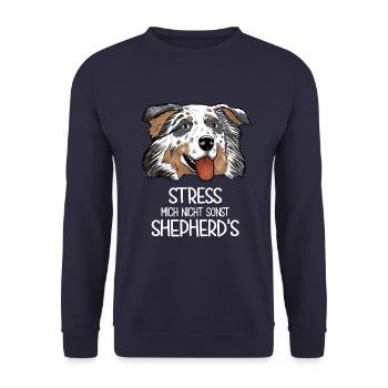 Aussie Stress Mich Nicht Sonst Shepherd's - Unisex Pullover - Navy - Vorne - Alina (178cm) & Michal (187cm)