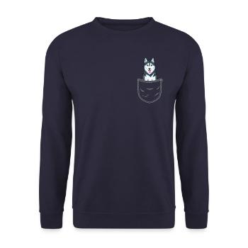 Siberian Husky in the chest pocket - Unisex Sweatshirt - navy - Front - Alina (178cm) & Michal (187cm)