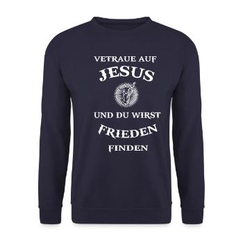 Jesus Christus Religion Erlöser Spruch Christentum - Unisex Pullover - Navy - Vorne - Alina (178cm) & Michal (187cm)