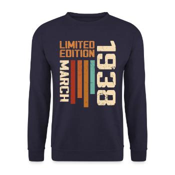 März 1938 Geburtstag 1938 Retro 1938 März - Unisex Pullover - Navy - Vorne - Alina (178cm) & Michal (187cm)