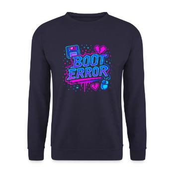 BOOT ERROR – Retro Pixel Graffiti - Unisex Pullover - Navy - Vorne - Alina (178cm) & Michal (187cm)
