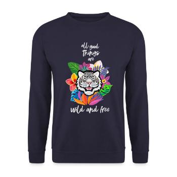 Tiger & Colourful Flowers / Wild and free - Unisex Sweatshirt - navy - Front - Alina (178cm) & Michal (187cm)