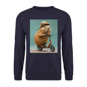 Capybara on Scooter - Unisex Sweatshirt - navy - Front - Alina (178cm) & Michal (187cm)