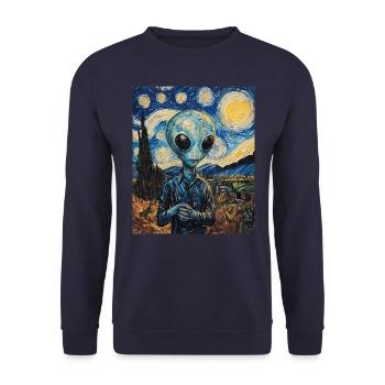 Alien nuit étoilée style van gogh - Sweat-shirt Unisexe - marine - Devant - Alina (178cm) & Michal (187cm)