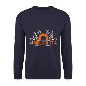 Er kann alles reparieren, Vatertag Papa kann alles - Unisex Pullover - Navy - Vorne - Alina (178cm) & Michal (187cm)