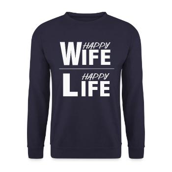 Happy Wife Happy Life - Unisex Pullover - Navy - Vorne - Alina (178cm) & Michal (187cm)