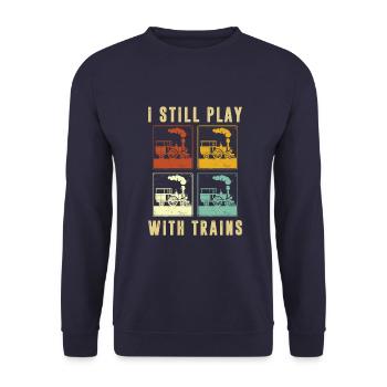 Play With Trains - Unisex Pullover - Navy - Vorne - Alina (178cm) & Michal (187cm)