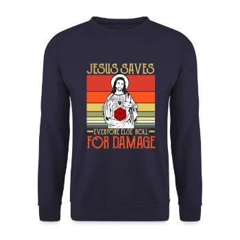 Jesus Saves Everyone Else - Unisex Pullover - Navy - Vorne - Alina (178cm) & Michal (187cm)