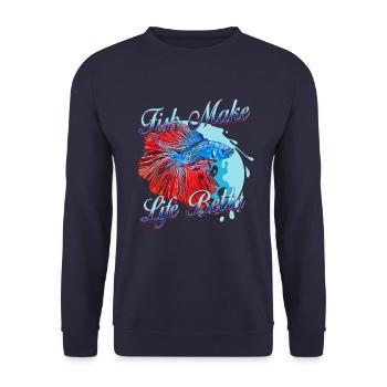 Fish Make Life Betta - Unisex Pullover - Navy - Vorne - Alina (178cm) & Michal (187cm)