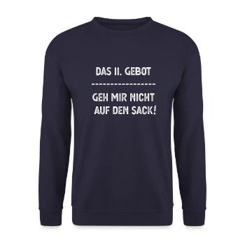 11. Gebot: Du sollst mir nicht auf den Sack gehen - Unisex Pullover - Navy - Vorne - Alina (178cm) & Michal (187cm)