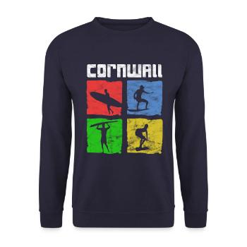 Surfen für Surfer Vintage Cornwall Geschenkidee - Unisex Pullover - Navy - Vorne - Alina (178cm) & Michal (187cm)