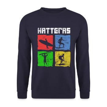 Surfen für Surfer Vintage Hatteras Geschenkidee - Unisex Pullover - Navy - Vorne - Alina (178cm) & Michal (187cm)