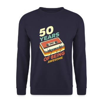 50 Years Awesome - Unisex Pullover - Navy - Vorne - Alina (178cm) & Michal (187cm)
