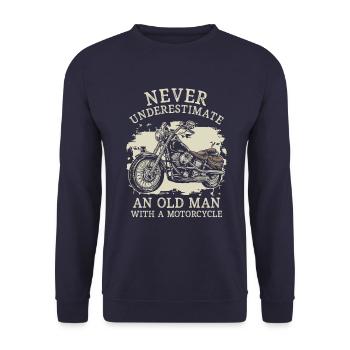 Never Underestimate An Old Man With A Motorcycle - Unisex Pullover - Navy - Vorne - Alina (178cm) & Michal (187cm)