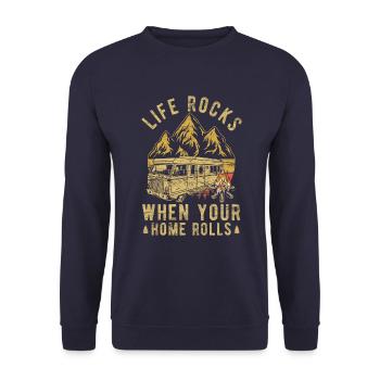 Life Rocks When Your Home Rolls Funny RV Motorhome - Unisex Pullover - Navy - Vorne - Alina (178cm) & Michal (187cm)