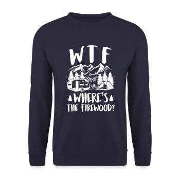 WTF Where's The Firewood Funny Camping Lovers - Unisex Pullover - Navy - Vorne - Alina (178cm) & Michal (187cm)