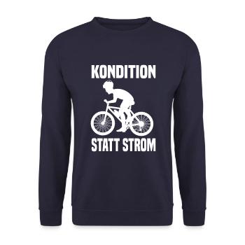 Kondition Statt Strom Lustiger Fahrrad Spruch - Unisex Pullover - Navy - Vorne - Alina (178cm) & Michal (187cm)