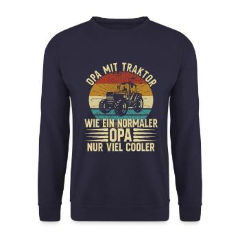 Opa Mit Traktor - Landwirt - Unisex Pullover - Navy - Vorne - Alina (178cm) & Michal (187cm)