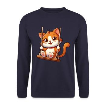 Chat de dessin animé mignon se balançant sur l’aire de jeux - Sweat-shirt Unisexe - marine - Devant - Alina (178cm) & Michal (187cm)