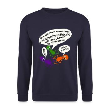 Ist Lichtgeschwindigkeit das Amen im Universum? - Unisex Pullover - Navy - Vorne - Alina (178cm) & Michal (187cm)