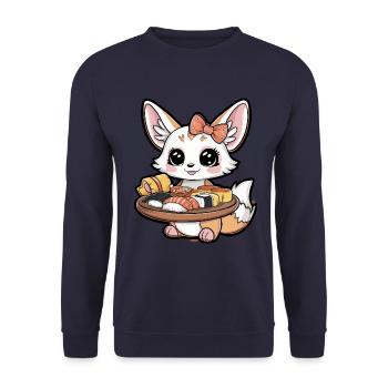 Kawaii Fennec Desert Fox with Japanese Sushi - Unisex Sweatshirt - navy - Front - Alina (178cm) & Michal (187cm)