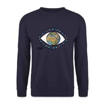 NOW ... watch the world! - Unisex Sweatshirt - navy - Front - Alina (178cm) & Michal (187cm)
