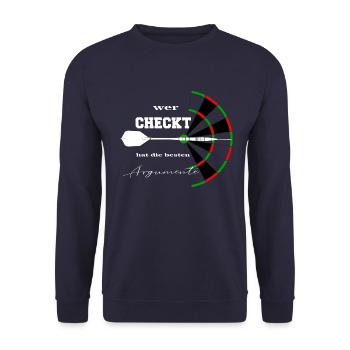 wer checkt hat die besten Argumente weiss - Unisex Pullover - Navy - Vorne - Alina (178cm) & Michal (187cm)
