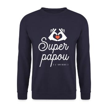 SUPER PAPOU l'unique cadeau noel fête des pères - Sweat-shirt Unisexe - marine - Devant - Alina (178cm) & Michal (187cm)