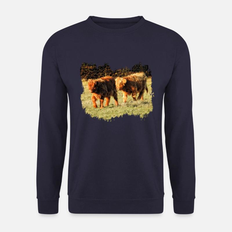Zwei zottelige Hochland Kälber auf der Weide - Unisex Pullover - Navy