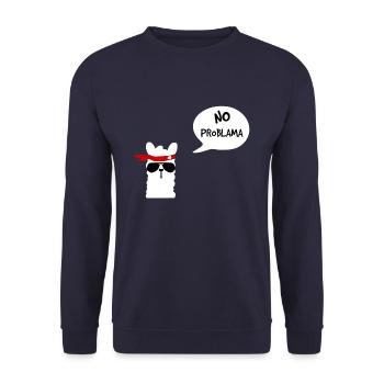 No Problama Lama white - Unisex Sweatshirt - navy - Front - Alina (178cm) & Michal (187cm)