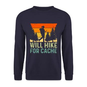 Will Hike For Cache Funny Geocaching - Unisex Sweatshirt - navy - Front - Alina (178cm) & Michal (187cm)