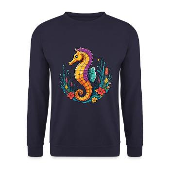 Hübsches dekoratives Seepferdchen - Unisex Pullover - Navy - Vorne - Alina (178cm) & Michal (187cm)