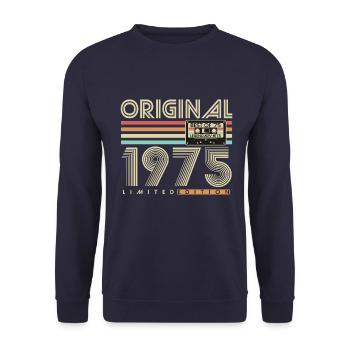 Original 1975 Jahrgang Vintage Geburtstag Retro - Unisex Pullover - Navy - Vorne - Alina (178cm) & Michal (187cm)