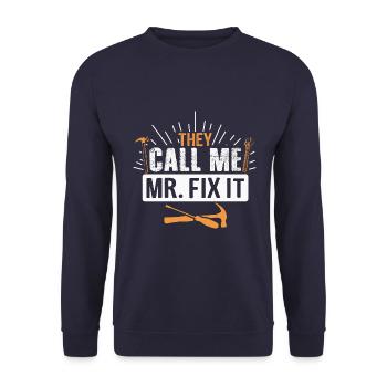 Ehemann Mann Mr fix it, er kann alles reparieren - Unisex Pullover - Navy - Vorne - Alina (178cm) & Michal (187cm)