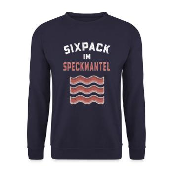 Bierbauch Bauch Bauchspeck Sixpack im Speckmantel - Unisex Pullover - Navy - Vorne - Alina (178cm) & Michal (187cm)