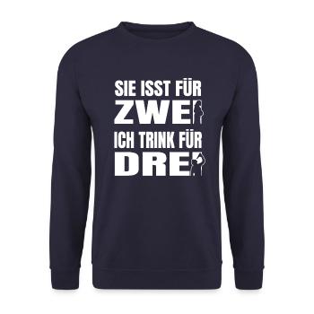 Sie isst für zwei Ich trink für drei Vater Väter - Unisex Pullover - Navy - Vorne - Alina (178cm) & Michal (187cm)