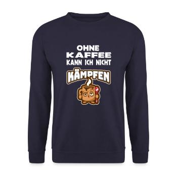 Ohne Kaffee kann ich nicht kämpfen Kaffeetrinker - Unisex Pullover - Navy - Vorne - Alina (178cm) & Michal (187cm)