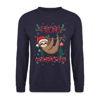 Weihnachtsshirt Faultier Familie Lustiges Outfit - Unisex Pullover - Navy - Vorne - Alina (178cm) & Michal (187cm)