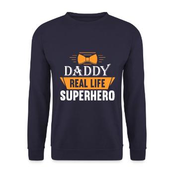 Dad a real hero in real life - Unisex Sweatshirt - navy - Front - Alina (178cm) & Michal (187cm)