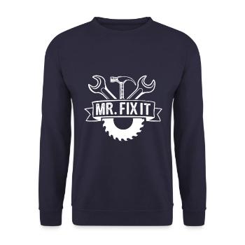 Ehemann Mann Mr fix it, er kann alles reparieren - Unisex Pullover - Navy - Vorne - Alina (178cm) & Michal (187cm)