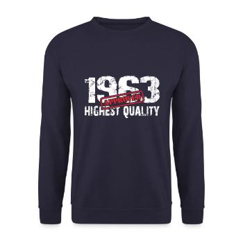 Geboren 1963 Jahrgang 1963 topfit aktiv - Unisex Pullover - Navy - Vorne - Alina (178cm) & Michal (187cm)