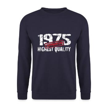 Born in 1975, born in 1975, very fit and active - Unisex Sweatshirt - navy - Front - Alina (178cm) & Michal (187cm)