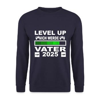 Level up ich werde Vater 2025, Werdender Vater - Unisex Pullover - Navy - Vorne - Alina (178cm) & Michal (187cm)