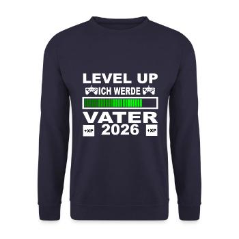 Level Up Ich Werde Vater 2026 - Unisex Pullover - Navy - Vorne - Alina (178cm) & Michal (187cm)