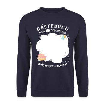 Gästebuch Geburtstag zum Eintragen - Geschenk! - Unisex Pullover - Navy - Vorne - Alina (178cm) & Michal (187cm)